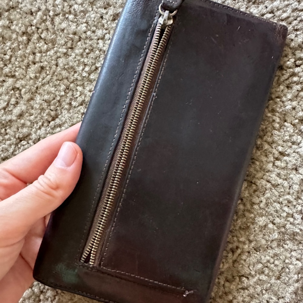 Coach Dark Brown Vintage Genuine Leather Snap-On Credit Card Bifold Long Wallet - Picture 3 of 12